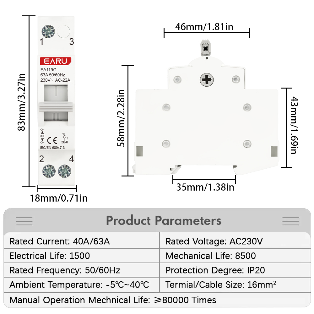1P 40A 63A AC230V 50/60Hz Din  - Din Rail Circuit Breaker 리뷰 및 가격